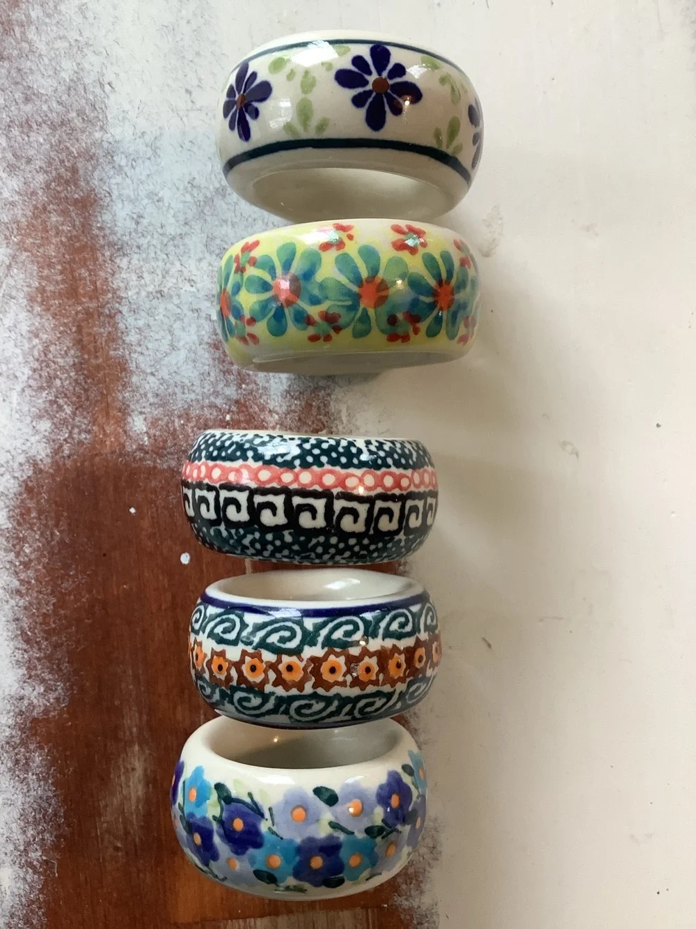 Lot Of 5 Five Polish Pottery Napkin Rings UNIKAT